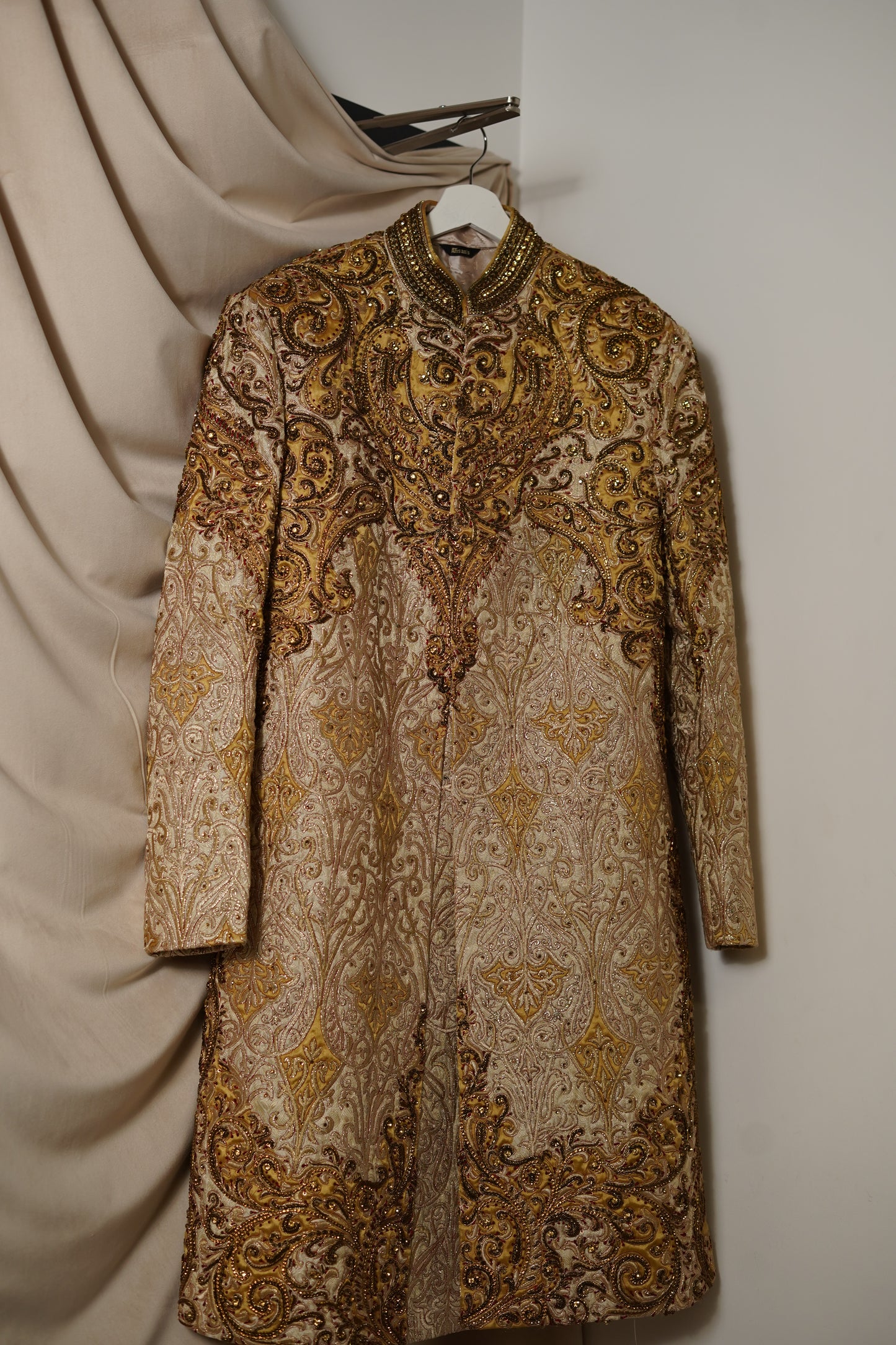 Gold and Cream heavy embroidered Sherwani