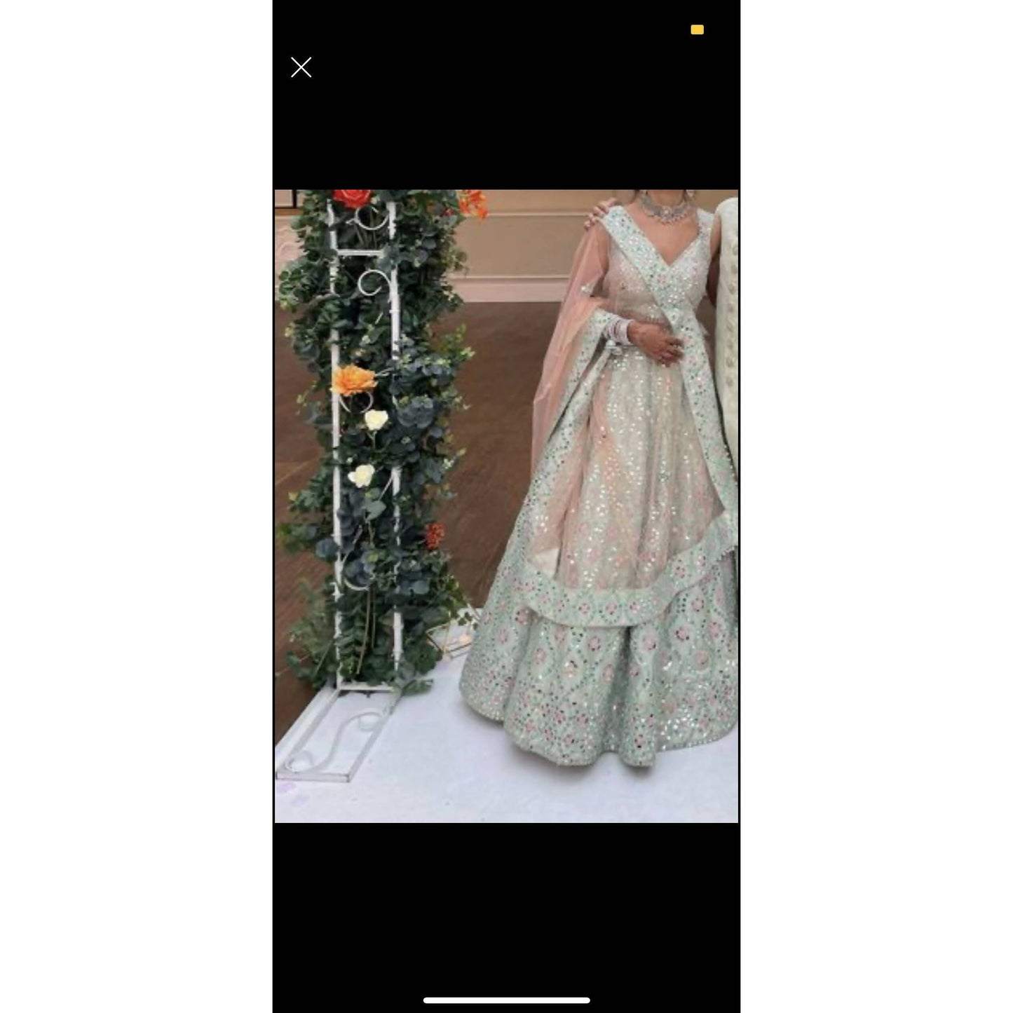 Stunning Mongas mirror work mint/pink/peach lehenga, hand embroidered on silk - 5