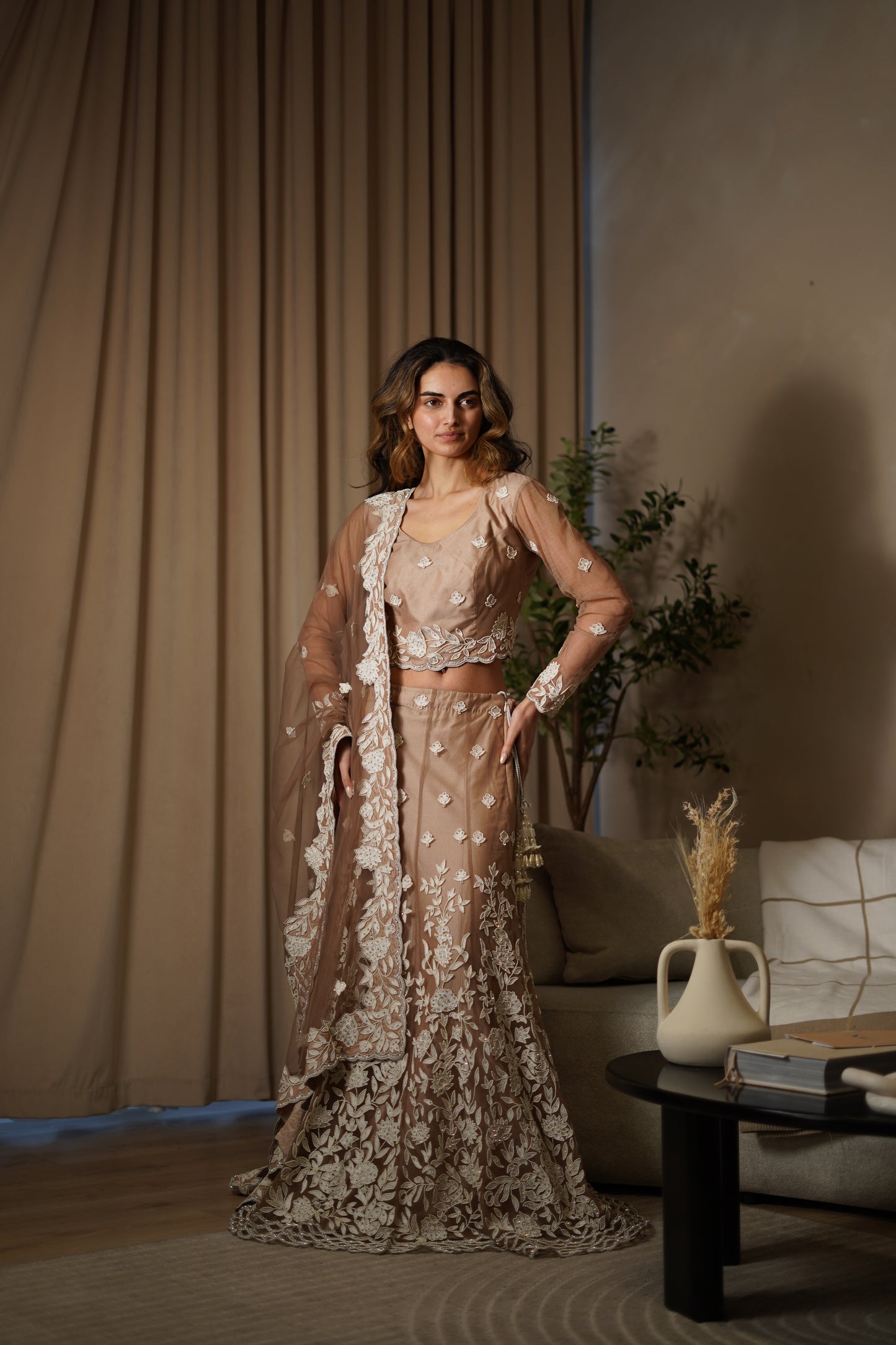 Bronze White Pearl Lehenga