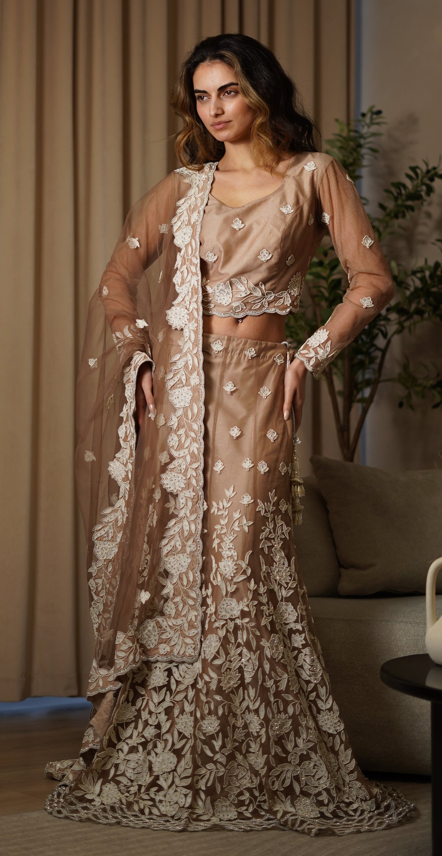 Bronze White Pearl Lehenga