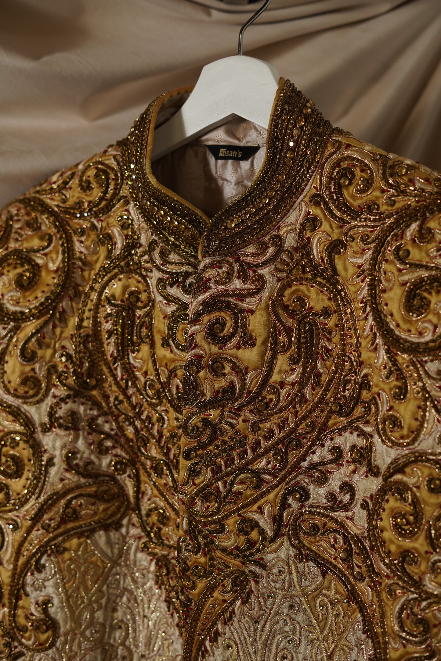 Gold and Cream heavy embroidered Sherwani