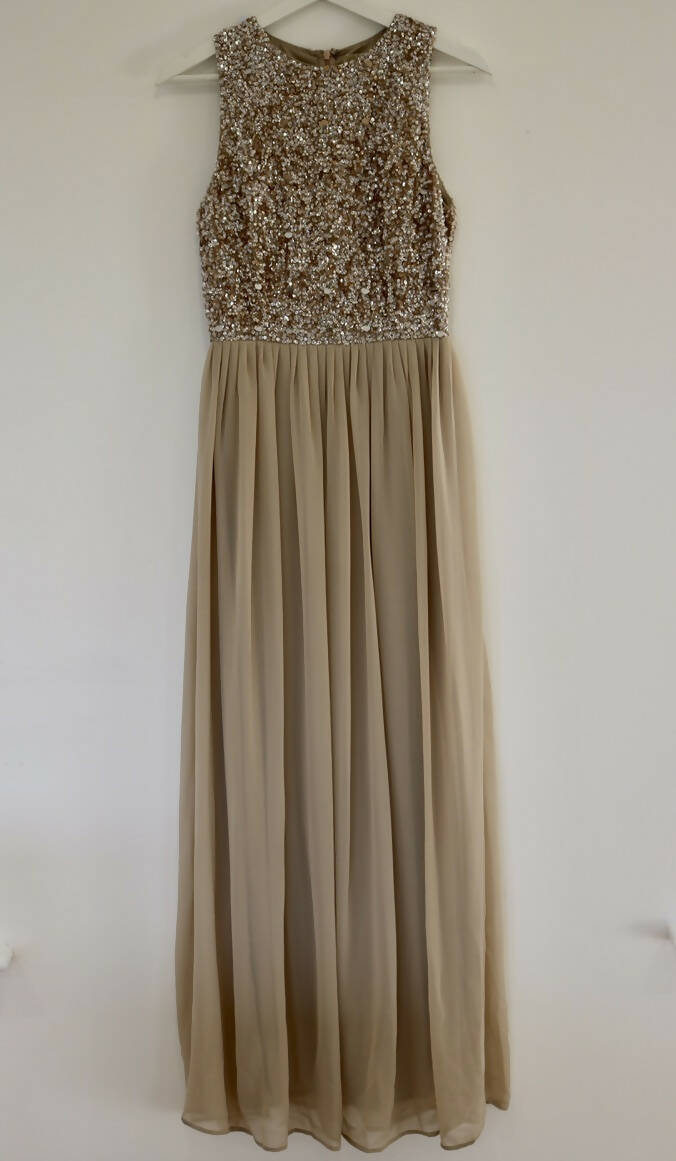 Delicate Sequin Maxi Tulle Dress In Muted Blush