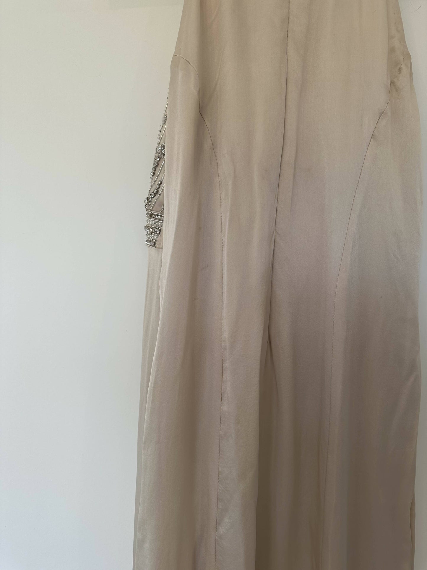 Champagne Halterneck Satin Maxi Dress