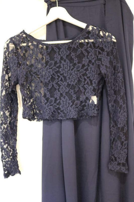 Navy blue lace top & wrap maxi skirt