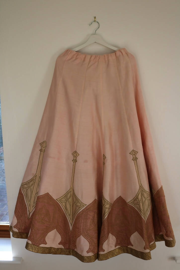 Pink lehenga antique gold embroidery lehenga with cold shoulder