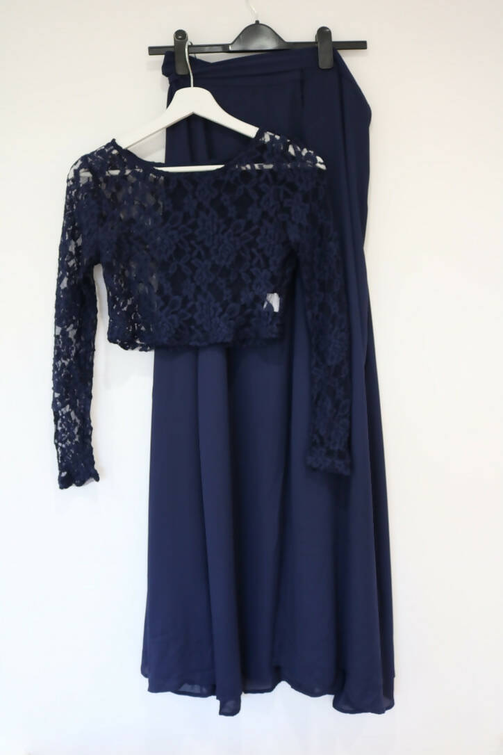 Navy blue lace top & wrap maxi skirt