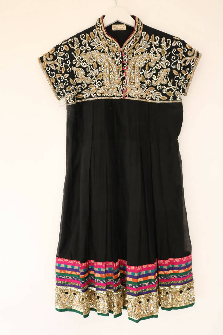 Black anarkali suit with embroidered collar