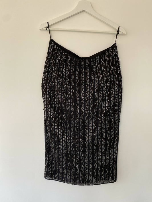 Grey Silver Embellished Beaded Midi Skirt Size 10