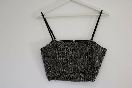 Black crop with silver grey embellishment size 10