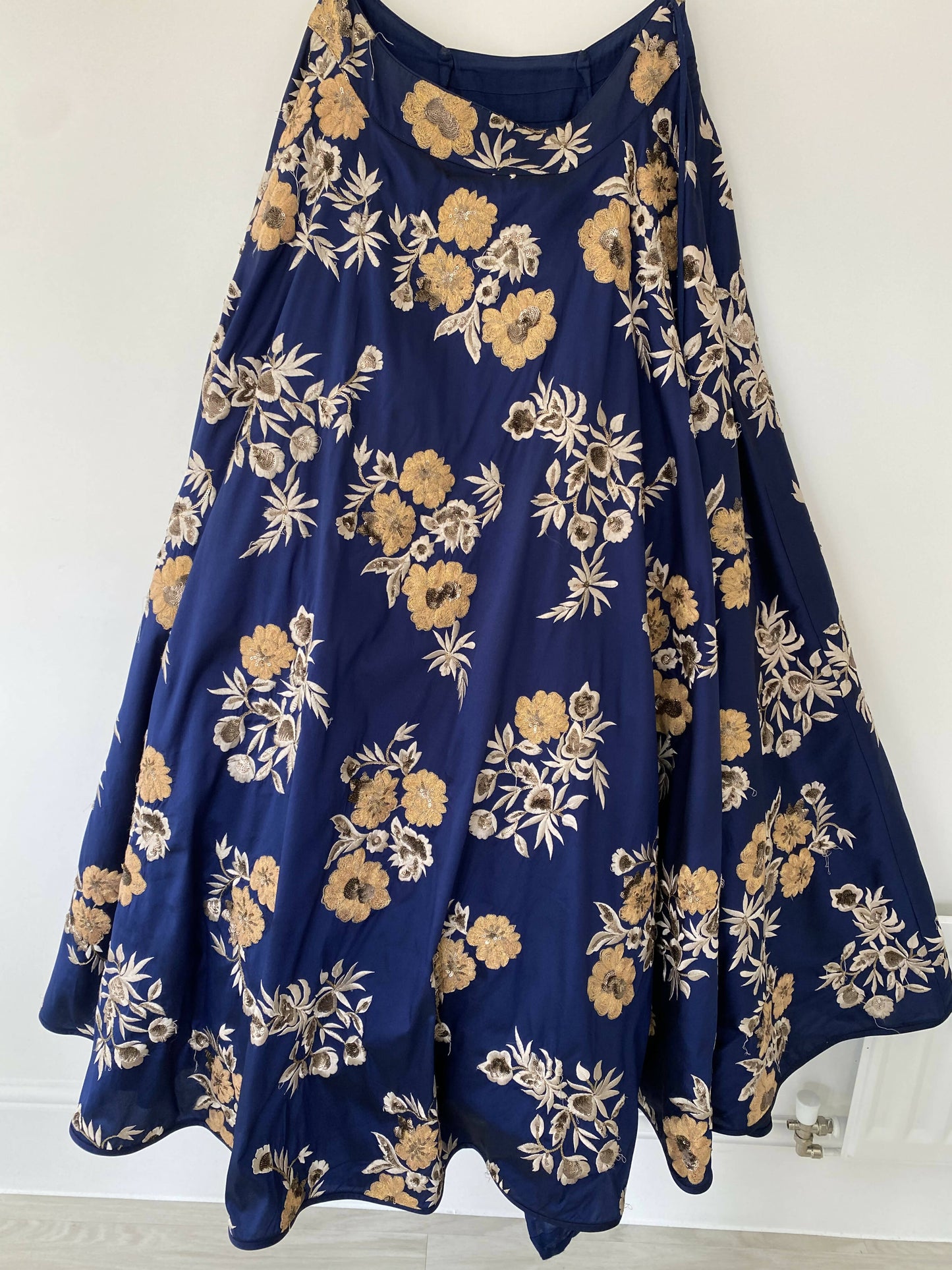 Blue floral lehenga with off the shoulder top