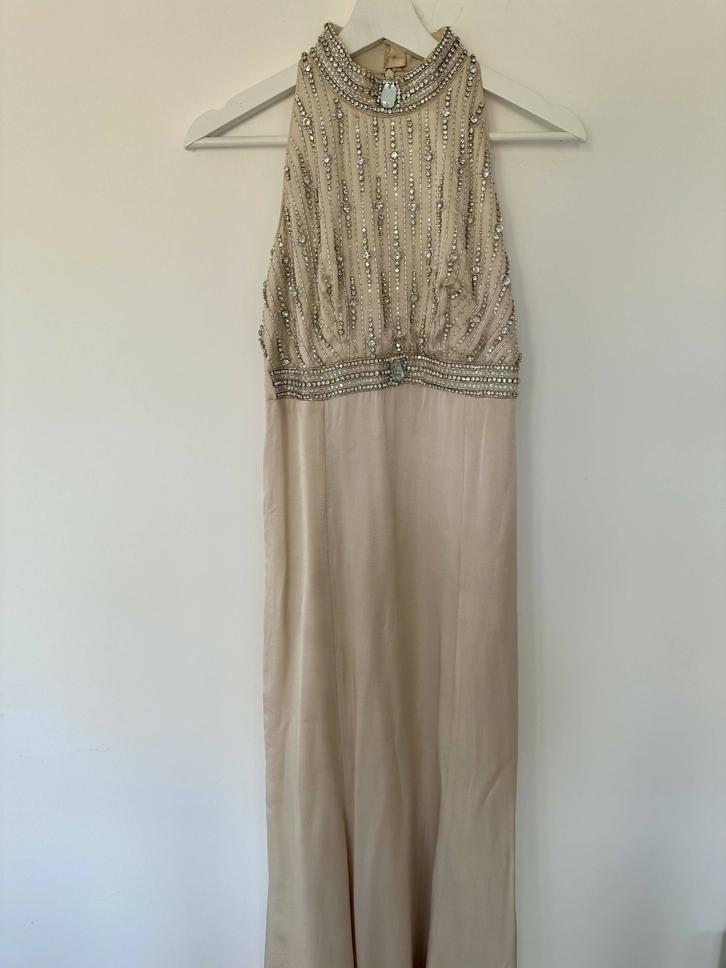 Champagne Halterneck Satin Maxi Dress