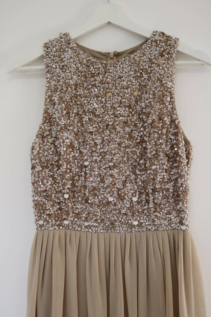Delicate Sequin Maxi Tulle Dress In Muted Blush