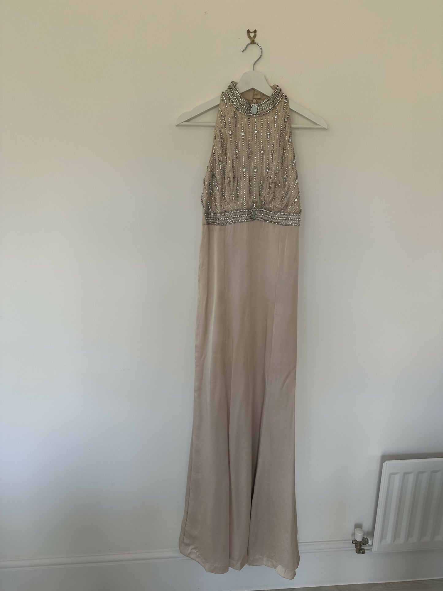 Champagne Halterneck Satin Maxi Dress