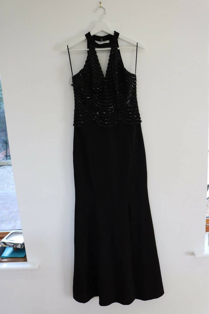 Black sequin maxi dress size 10