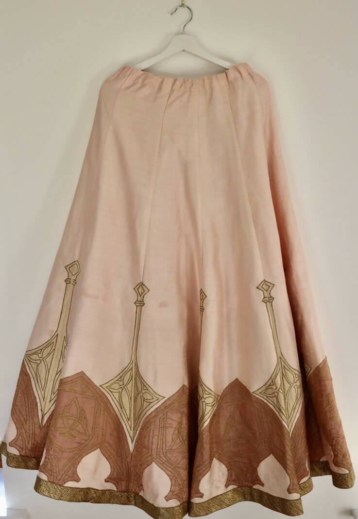 Pink lehenga antique gold embroidery lehenga with cold shoulder